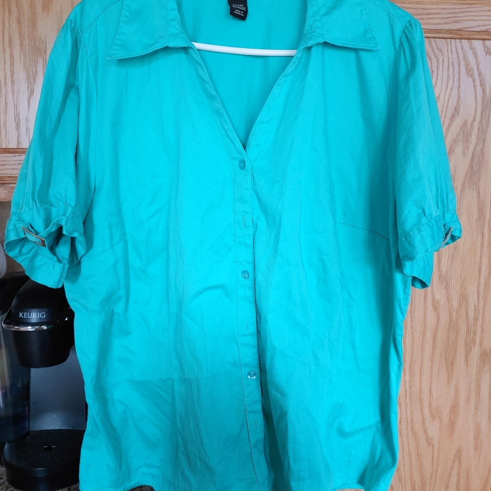 Teal button down
